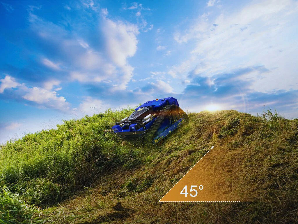 DeepKron R55 RC lawn mower designed for rugged terrain and brush clearing